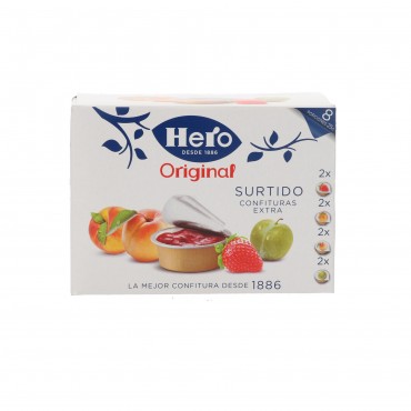 Assortiment de melmelades, 8 unitats de 25 g. Hero