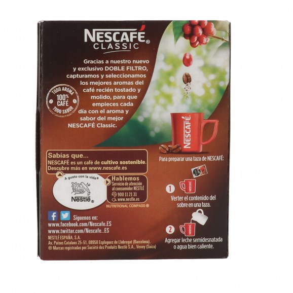 Cafè natural, 10 unitats de 2 g. Nescafé