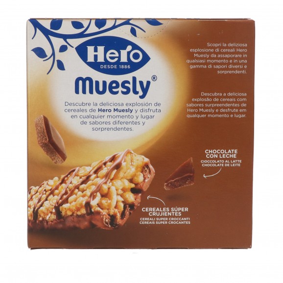 Barretes de musli de xocolata amb llet, 6 unitats de 25 g. Hero