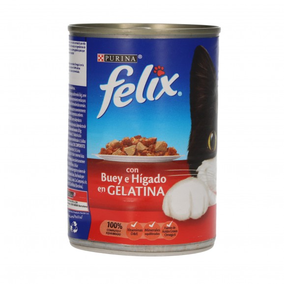 Menjar per a gat de bou i fetge en gelatina, 400 g. Felix