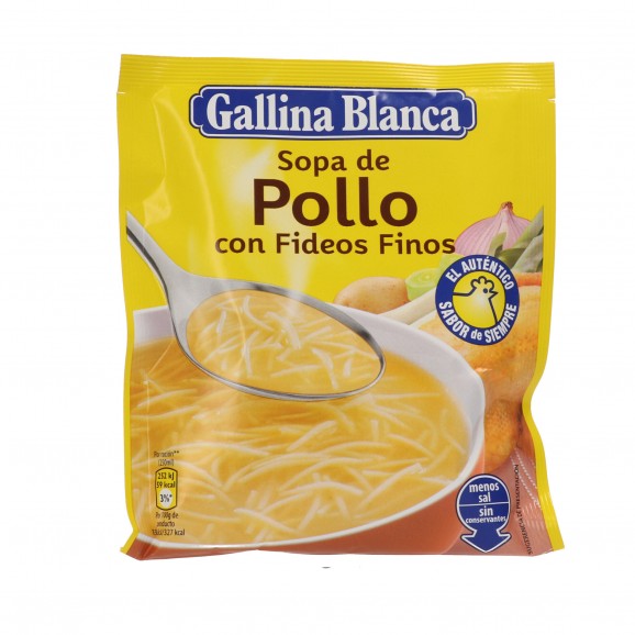 Sopa de pollastre i fideus fins, 71 g. Gallina Blanca