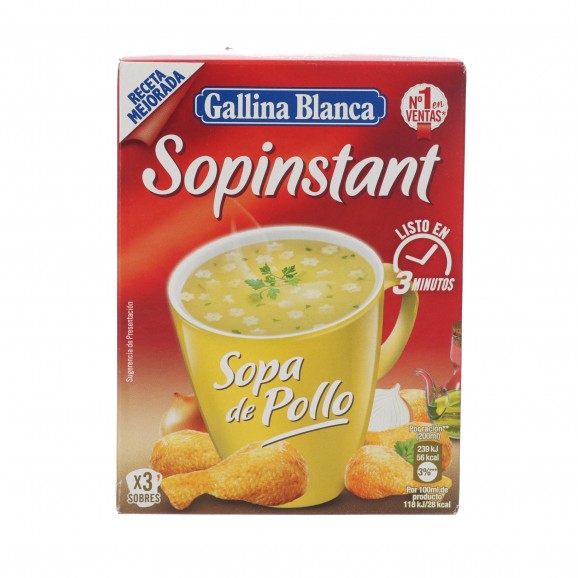 Sopa instantánea de pollo con pasta, 49,5 g. Gallina Blanca