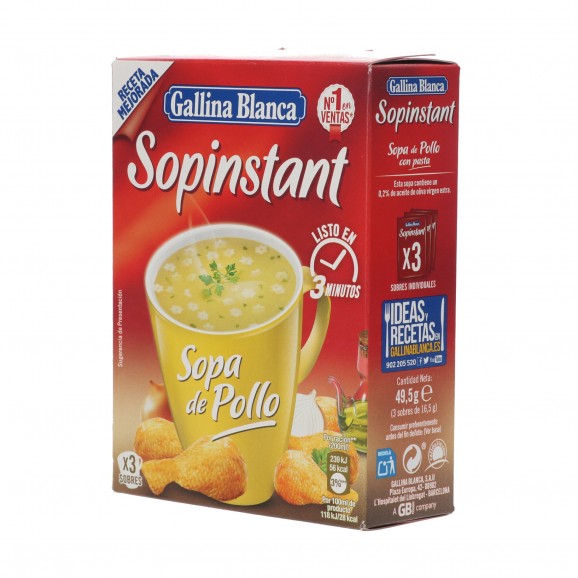 Sopa instantánea de pollo con pasta, 49,5 g. Gallina Blanca