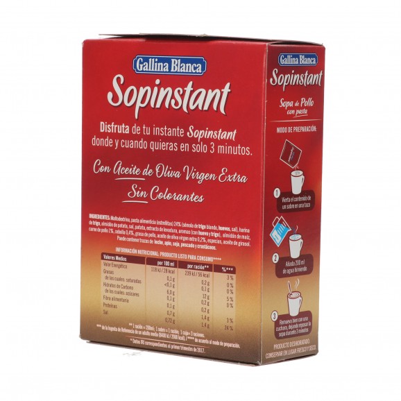 Sopa instantánea de pollo con pasta, 49,5 g. Gallina Blanca