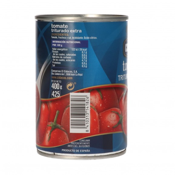 Tomate triturado, 400 g. Cidacos