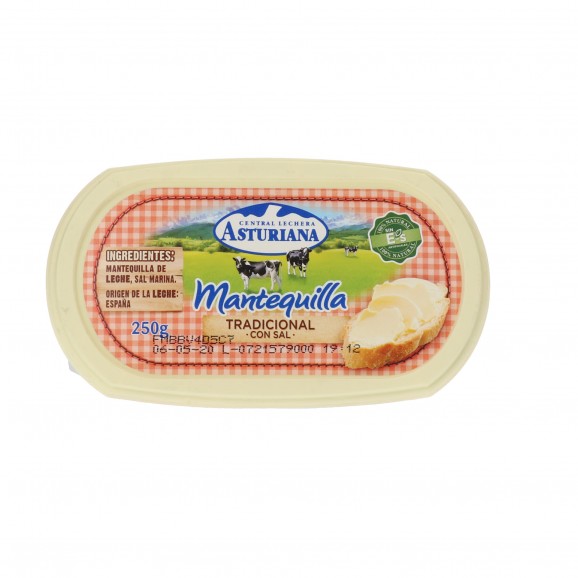 Terrina de mantequilla con sal, 250 g. Central Lechera Asturiana