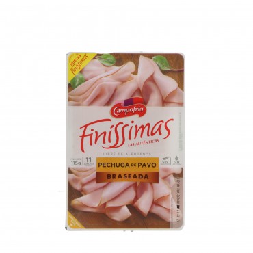 Pechuga de pavo braseada en lonchas finas Finíssimas, 115 g. Campofrío