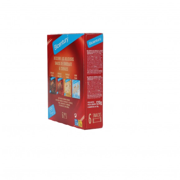 Barritas Sarialis de cereales y chocolate con leche, 6 unidades de 20 g. Bicentury