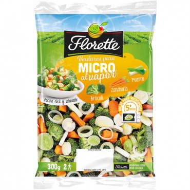 Brócoli, zanahoria y puerro para microondas, 300 g. Florette