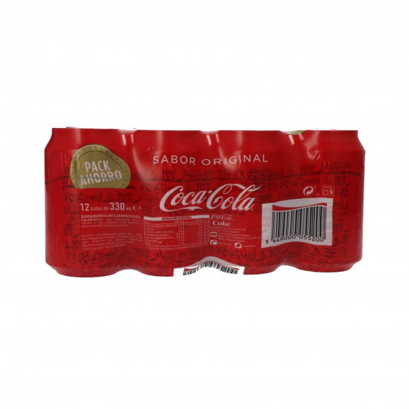 Refresco de cola en lata, 12 unidades de 33 cl. Coca Cola