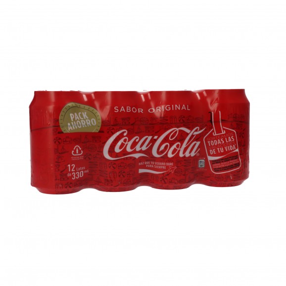 Refresco de cola en lata, 12 unidades de 33 cl. Coca Cola