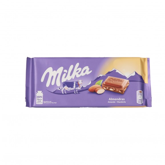 Chocolate con leche y almendras, 125 g. Milka