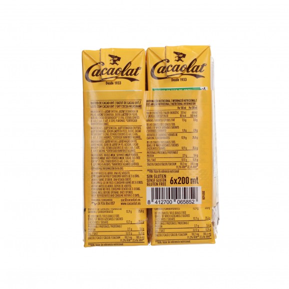Batido de cacao en brik, 6 unidades de 20 cl. Cacaolat