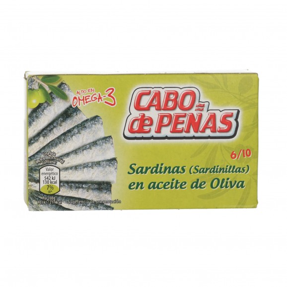 Sardinillas en aceite de oliva, 6/10 piezas 85 g. Cabo de Peñas