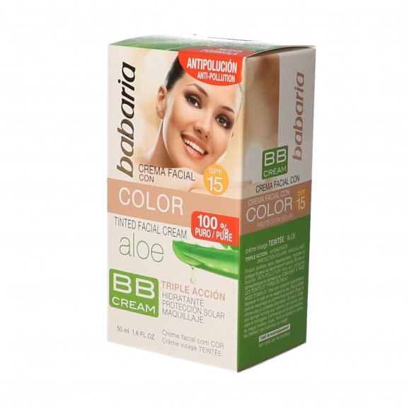 Crema facial de aloe vera con color, 50 ml. Babaria