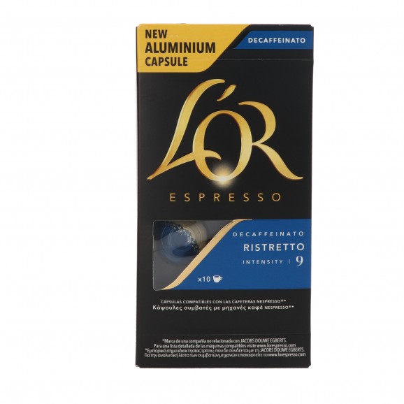 Café Espresso décaféiné Ristretto intensité 9, 10 unités. L'Or