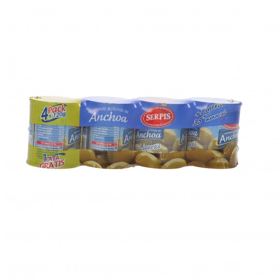 Aceitunas ligeras rellenas de anchoa, 3 unidades de 50 g. Serpis