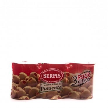 Olives farcies au poivron, 3 unités de 120 g. Serpis