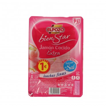 Jamón dulce reducido en sal Bienestar, 85 g. El Pozo