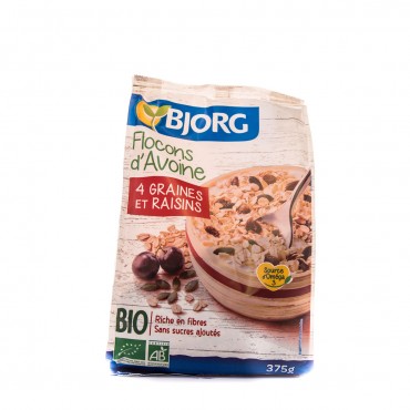 Flocs de civada amb panses, 375 g. Bjorg