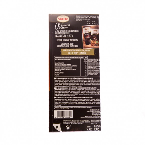 Xocolata farcida de mousse de taronja sense sucre, 150 g. Valor