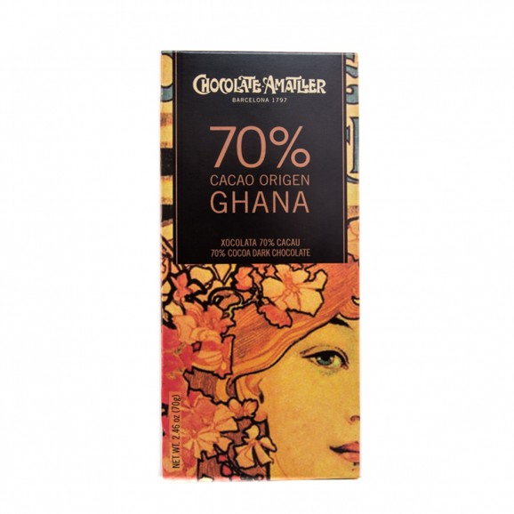 Chocolate 70 % de cacao de Ghana, 70 g. Amatller
