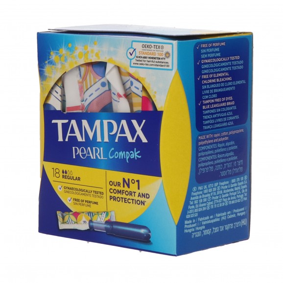 Tampones Pearl Compak regulares, 18 unidades. Tampax