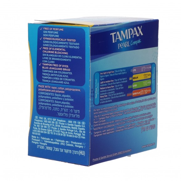 Tampones Pearl Compak regulares, 18 unidades. Tampax