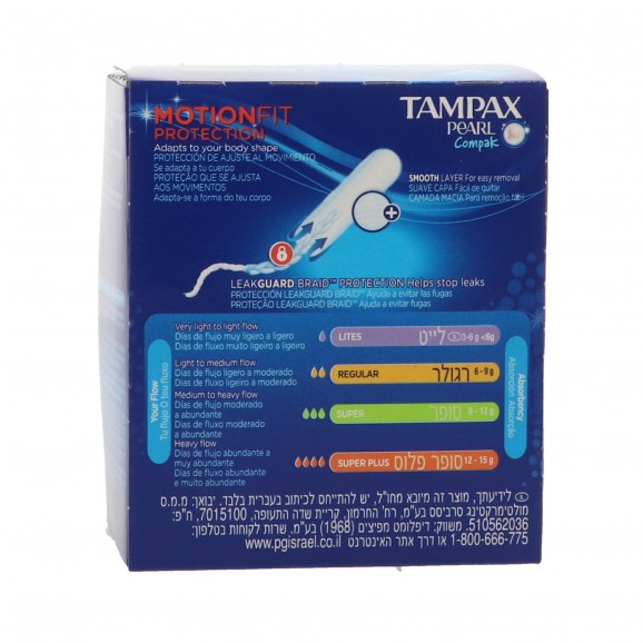 Tampones Pearl Compak Super, 18 unidades. Tampax