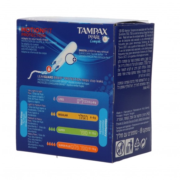 Tampones Pearl Compak Super Plus, 16 unidades. Tampax
