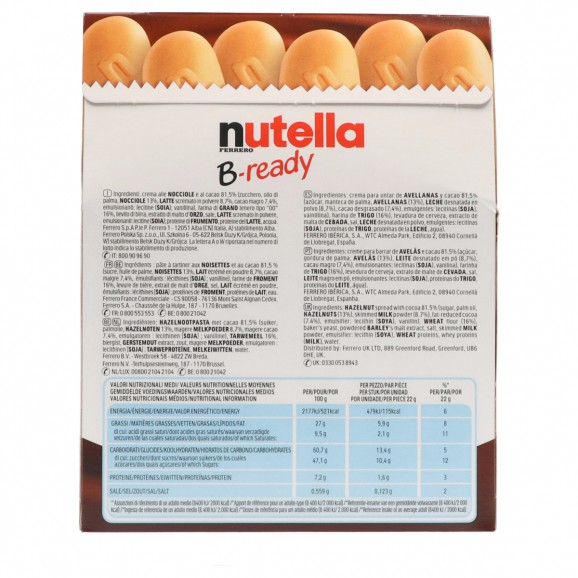 Barritas de chocolate B-Ready, 132 g. Nutella