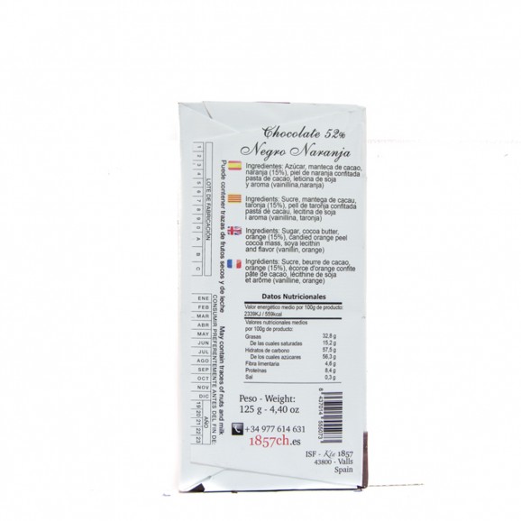 Chocolate negro con naranja, 125 g. 1857