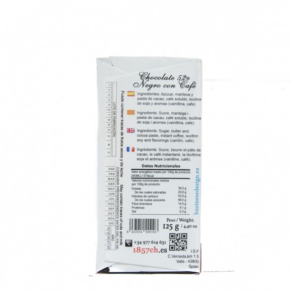 Chocolate negro con café, 125 g. 1857