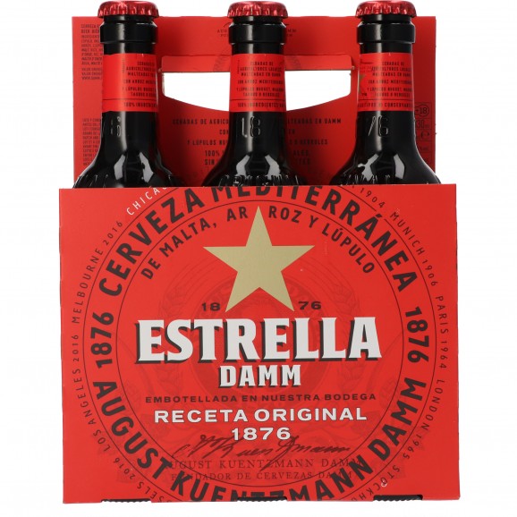 Cerveza Estrella en botella de cristal, 6 unidades de 33 cl. Damm