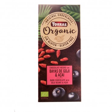 Xocolata negra amb baies de goji i margalló de Brasil (açaí) BIO, 100 g. Torras