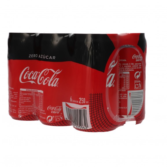 Boisson au cola en canette zéro, 6 unités de 20cl. Coca Cola