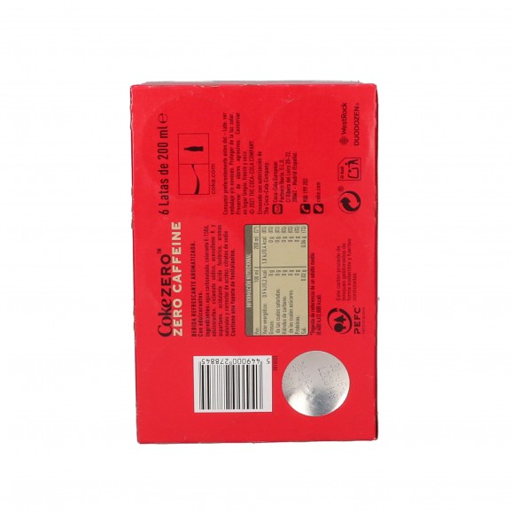 Boisson au cola en canette zéro zéro, 6 unités de 20cl. Coca Cola