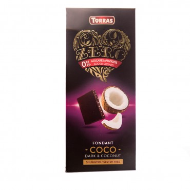 Xocolata negra amb coco zero, 125 g. Torras