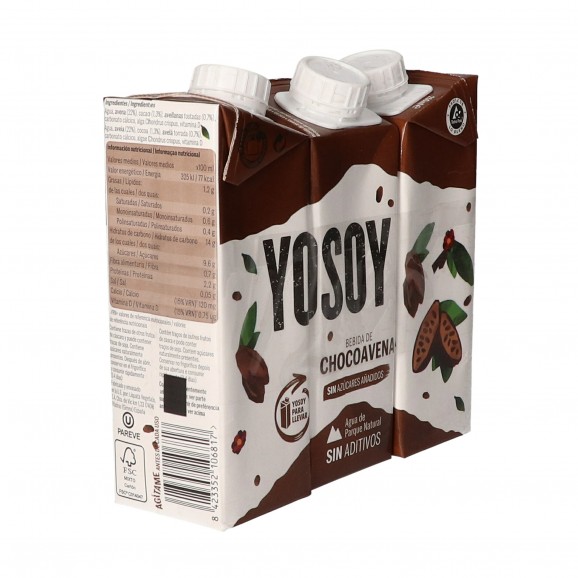 Beguda de xocolata i civada, 3 unitats de 250 ml. Yosoy