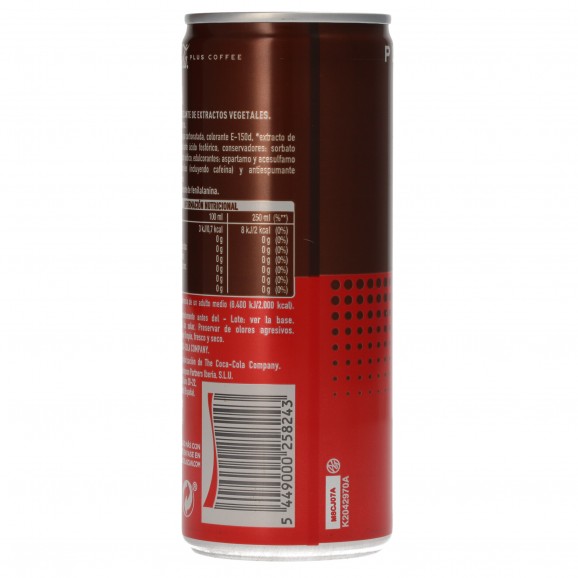 Boisson au cola avec extrait de café sans sucre, 25 cl. Coca Cola