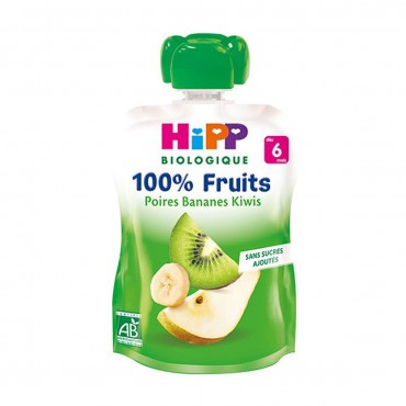Compote kiwi, poire, pomme à emporter, 100 g. Hipp Bio