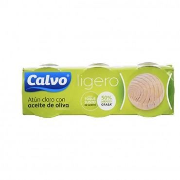 Thon à l'huile d'olive légère, 3 unités de 56 g. Calvo