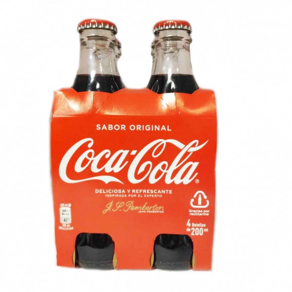 Refresco de cola en botella de cristal, 4 unidades de 20 cl. Coca Cola