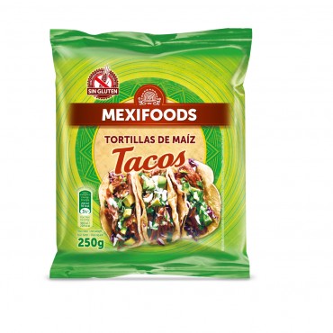 Tortilles de blat de moro per a tacos, 10 unitats 250 g. Mexifoods