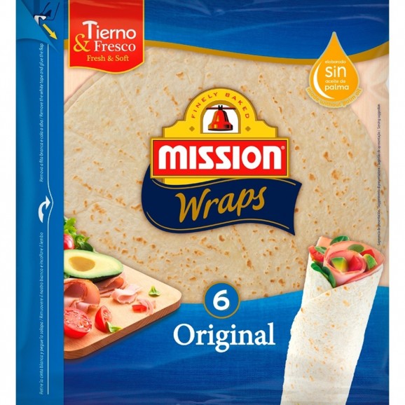 Bases de trigo para sándwich enrollado (wraps) original, 370 g. Mission Foods
