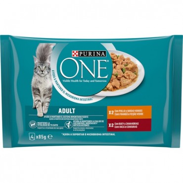 PURINA ONE ADULTO POLLO BUEY 85G X 4U.