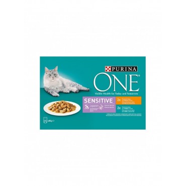 PURINA ONE SENSIT.GATO SALMON PAVO 4X85G