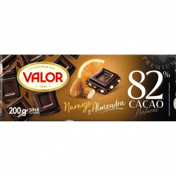 VALOR NEGRO 82% NARANJA ALMENDRA 200G