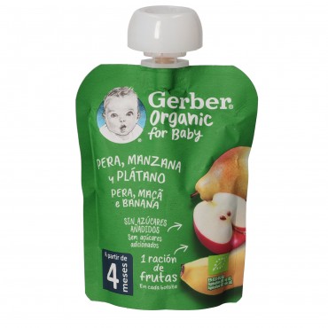 GERBER POUCH PUREE POIRE POMME BAN. 90G