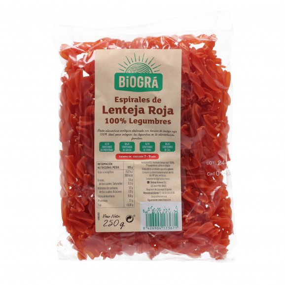 BIOGRA ESPIRALES LENTEJA ROJA 250G